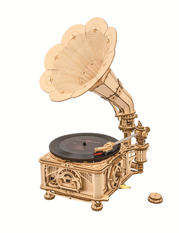 ROKR DIY Crank Classic Gramophone 3D Wooden Puzzle LKB01D（Electric rotate mode & Hand rotate mode）